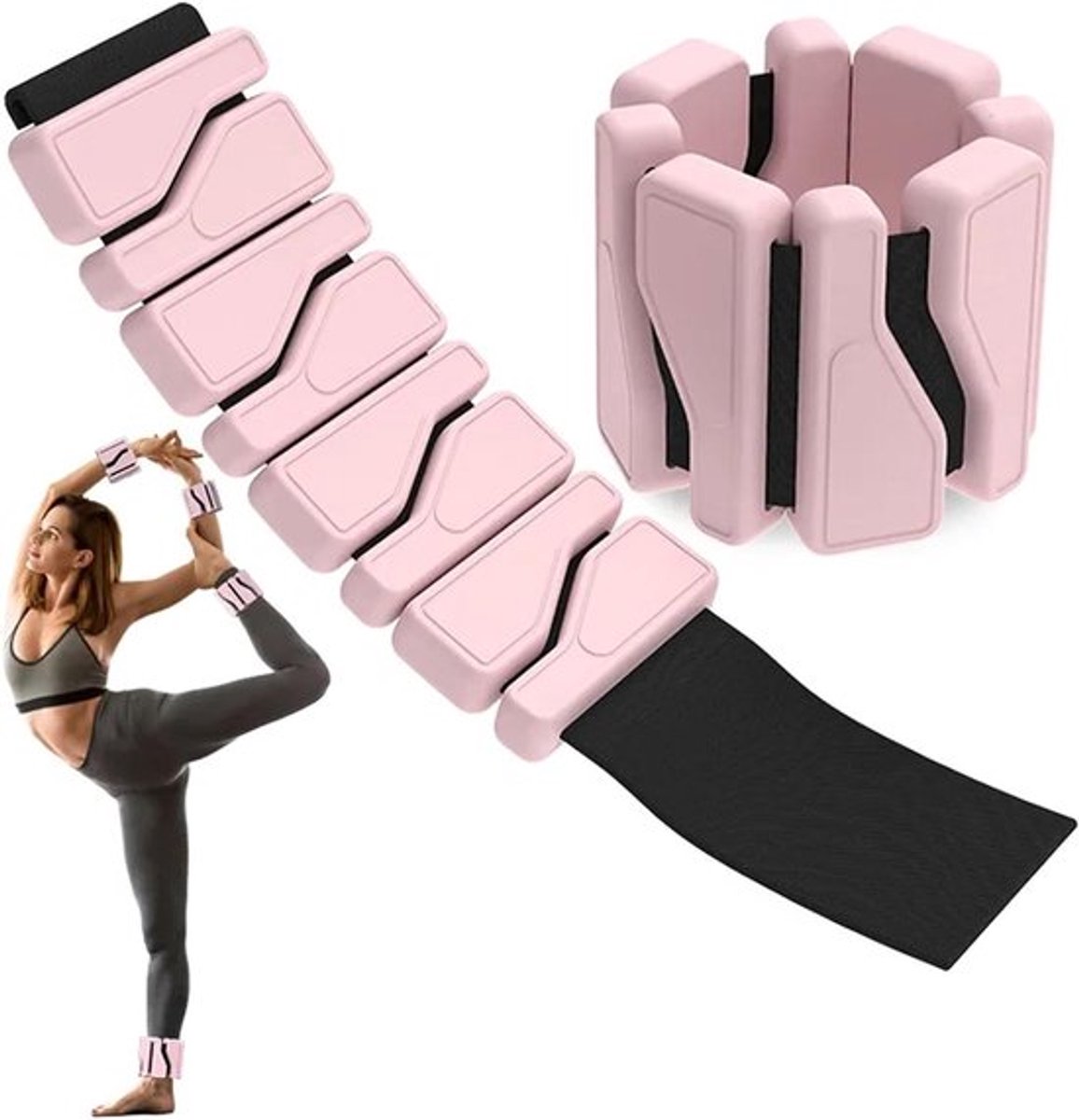 Verstelbare polsgewichten - Fitness banden - Intensieve training - Antislip ontwerp - 2 pond per paar - Roze