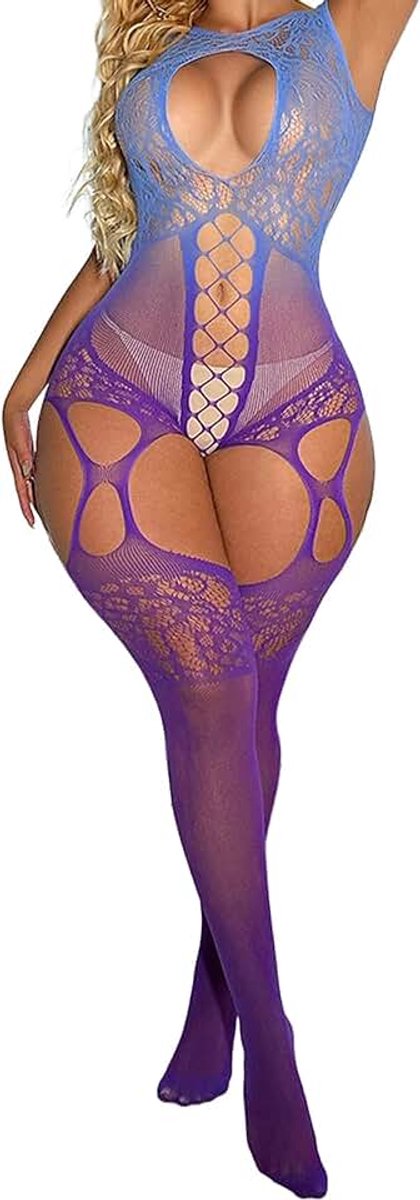 Netpanty Kanten Bodystocking Rave Outfits Eendelig Mesh Bodysuit Feest Club Lingerie One Size