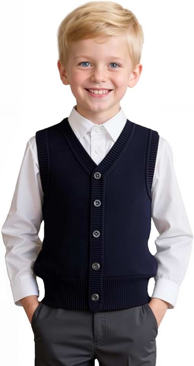 Gebreid vest voor jongens en meisjes, V-hals, mouwloos, gebreide trui, schooluniform, bijpassend shirt, trui voor kinderen van 5-14 jaar