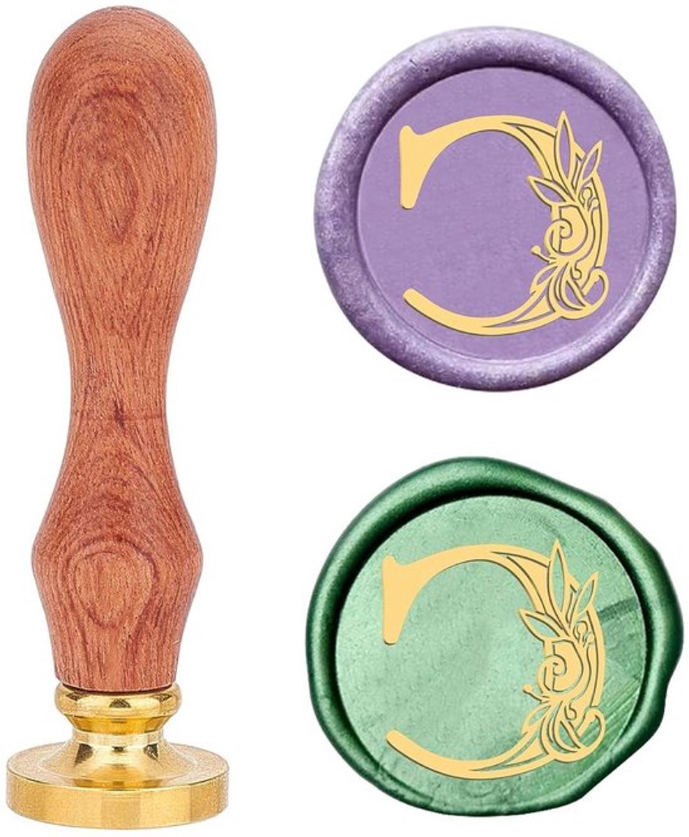 - Retro alfabet wax zegelstempel - Initialen - Vintage - Bloem - 26 letters C - 25 mm - Afneembare messing kop - Houten handvat - Zegelwasstempel voor envelop - Uitnodiging - Versiering