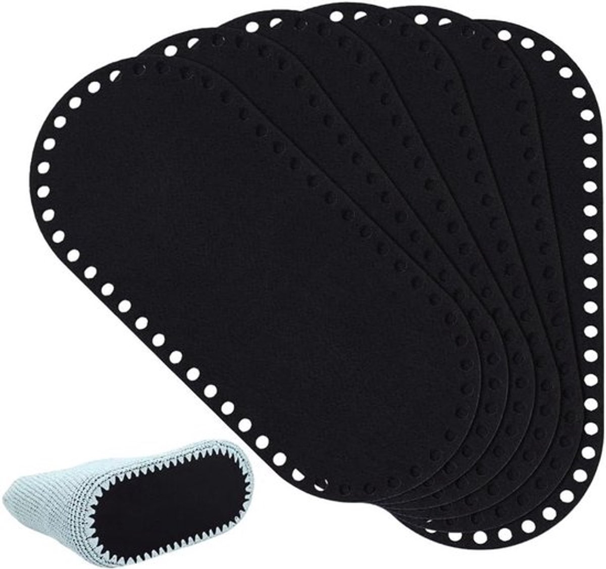 Zwarte Gehaakte Tas met Ovale Vilten Bodem - Breien - Handtas Inzetplaat - DIY Tote Lederen Portemonnee Crossbody - 6 Stuks - Geschikt Voor Alle Merken - Zwart 8.7x3.9 inch Met Gaten