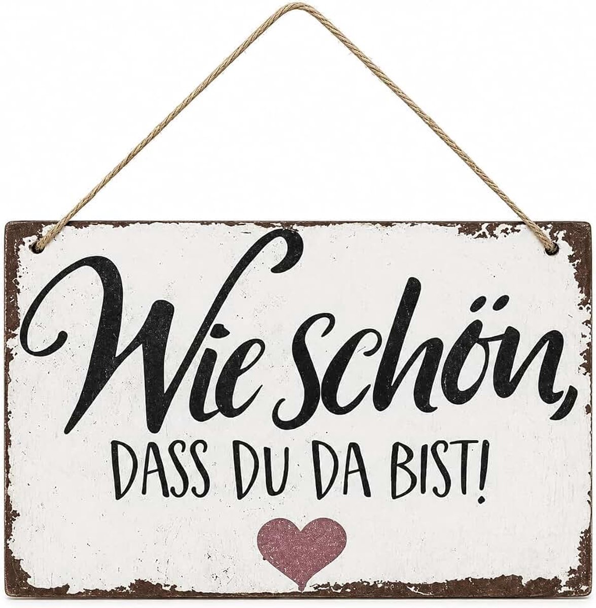 Bord Retro wandbord met Duitse tekst "Wie schön dass du bist!", 20x12,7cm Decoratief bord van hout, rustieke wanddecoratie voor woonkamer, hal en gastruimtes