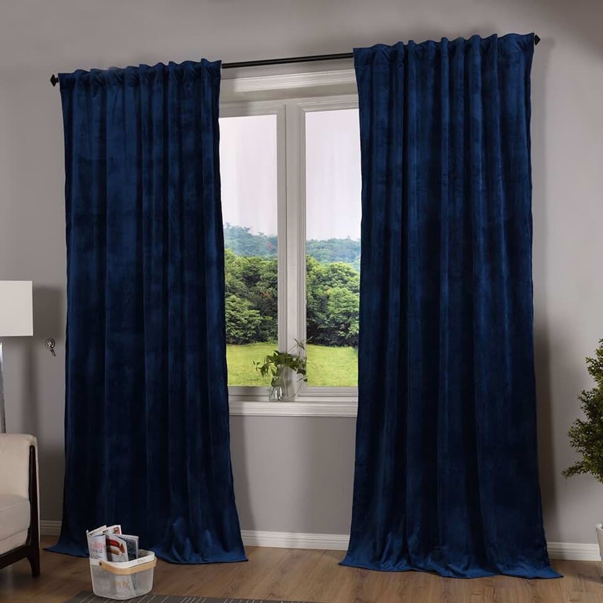 Milano 20357 Verduisteringsgordijn, ondoorzichtig, met lussen, tunnelzoom, strijkband, in te korten, blauw, 2 stuks H x B 280 x 135 cm