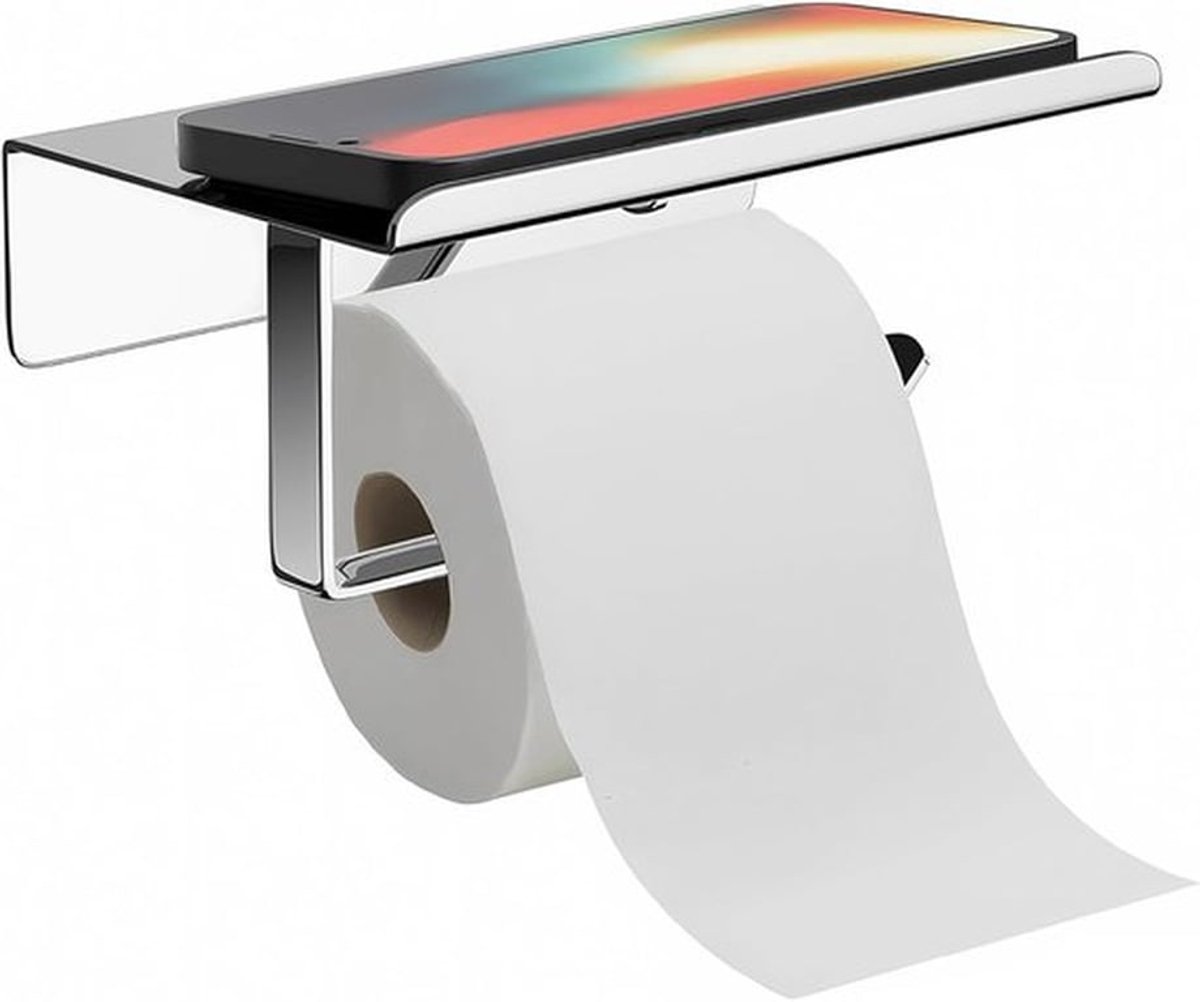 Toiletrolhouder zonder boren - Praktische toiletrolhouder - Zelfklevend - Toiletpapierhouder met plank - Wandgemonteerde toiletpapierhouder - Toiletpapierhouder voor keuken
