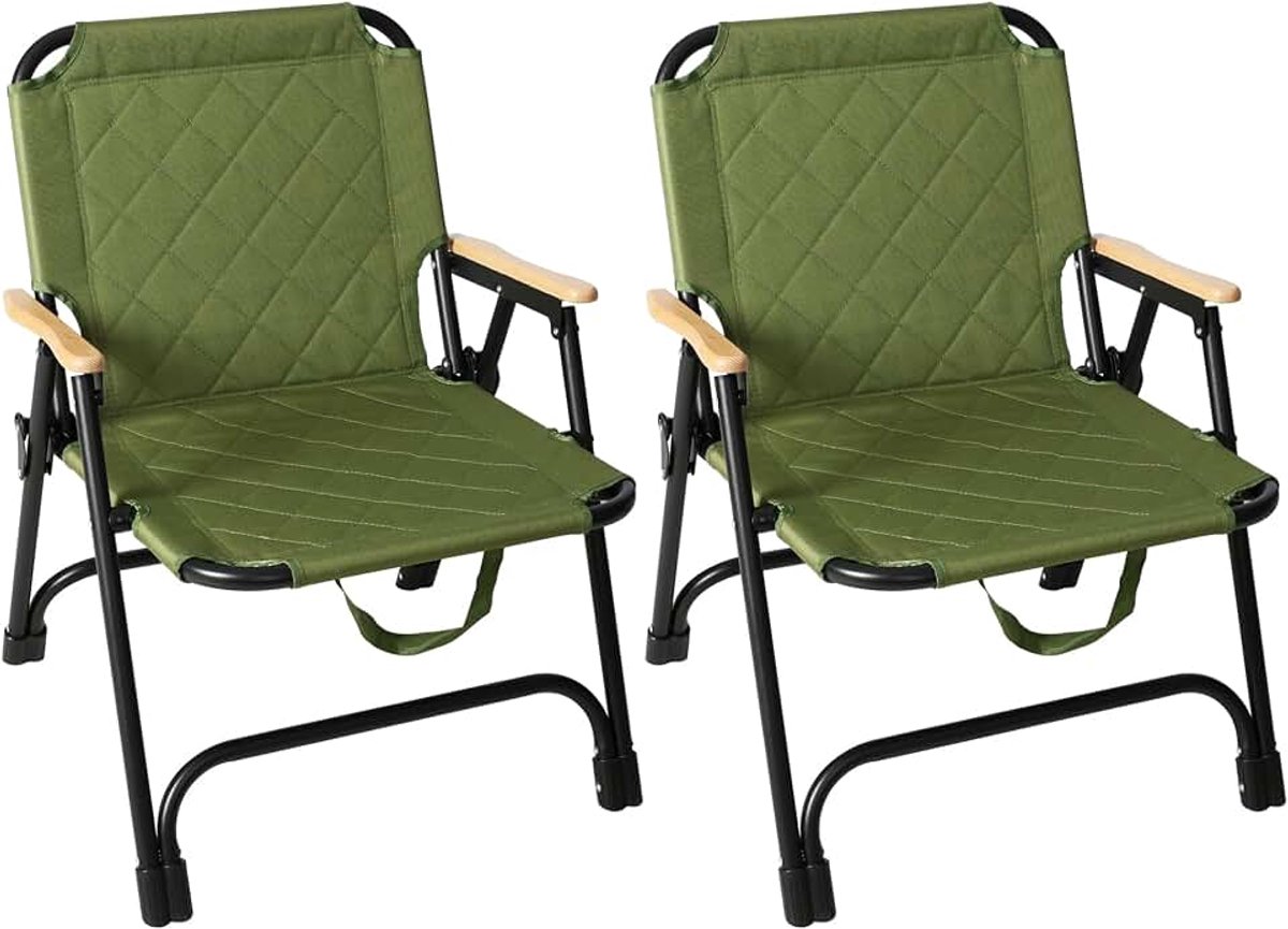 Set van 2, campingstoel, opvouwbaar, 150 kg, campingstoel, inklapbaar, klein met armleuningen van kernbeuken, campingstoelen van 600D Oxford-weefsel, picknickstoel voor camping, tuin