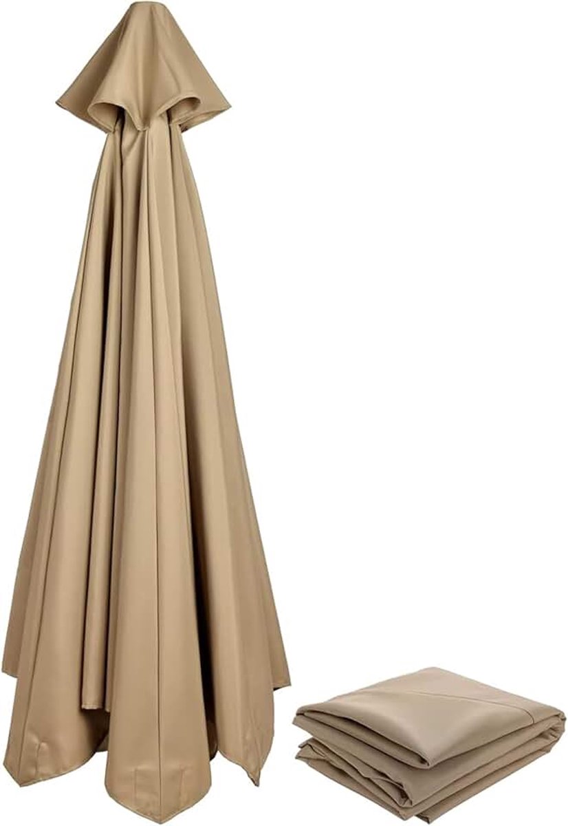 Parasolhoes 3 x 3 m, 6 ribben / 8 ribben, vervangende hoes voor parasol, vervangende luifel (alleen baldakijn), kaki, 3M/8Ribs
