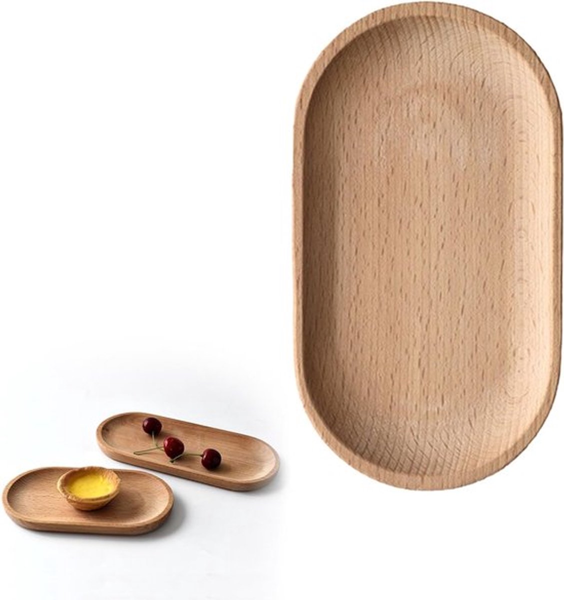 Houten Dienblad van Beukenhout, Ovaal Serveerplateau, Duurzaam en Vaatwasserbestendig, 18 x 10 x 1.5 cm, Perfect voor Feestjes en Diner