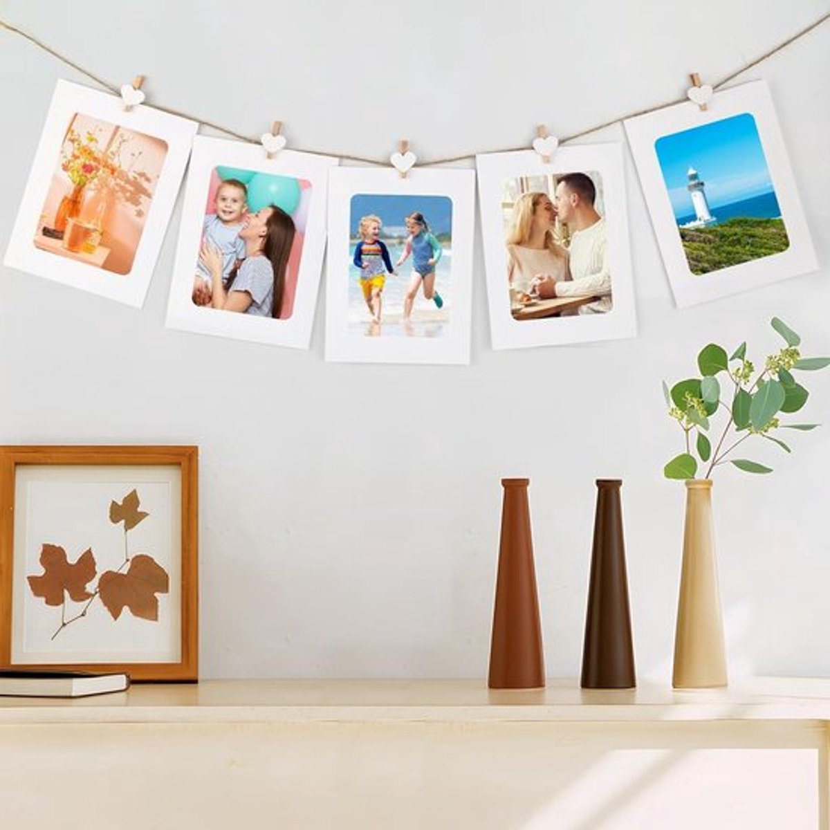 Set van 30 witte fotolijsten 11,5 x 15,5 cm met clips en henneptouw