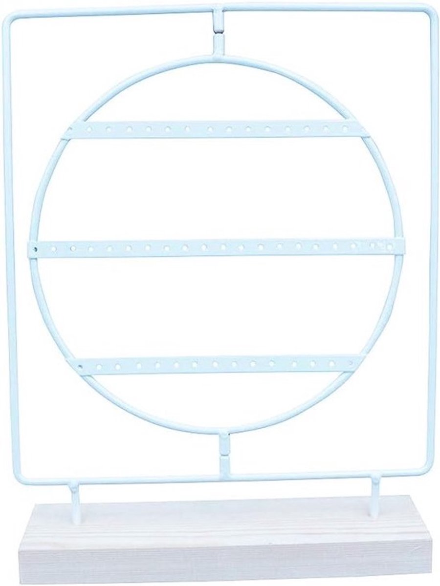Houten displaystand voor kleine huishoudelijke artikelen en trouwaccessoires met 60 gaten en draaibare binnenring (wit)