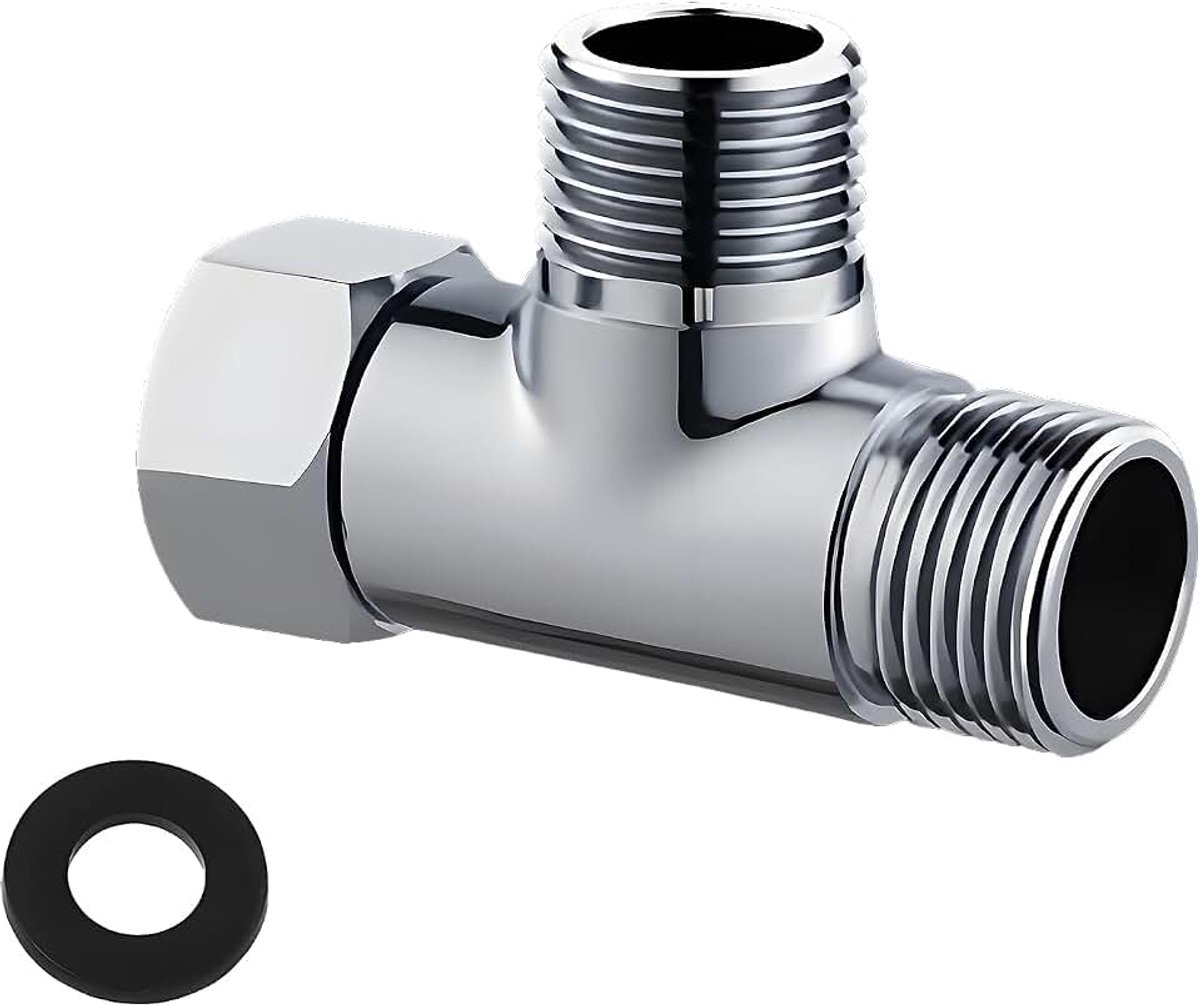 1/2 inch, T-stuk wateraansluiting met sluitringen, 3-weg T-verbindingsstuk, 3-weg T-vormige adapter voor drinkwaterkraan (Ø 20 mm)
