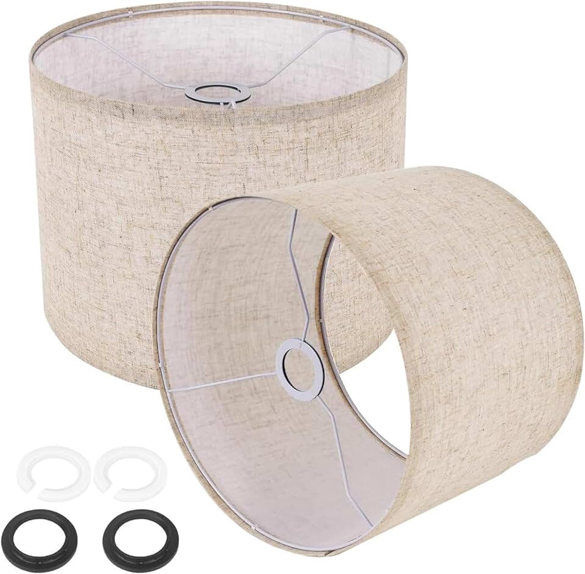 Set van 2 trommellampjes, beige linnen lampenkap vervanging 28 cm top x 28 cm bodem x 20 cm hoog, gemakkelijk te monteren