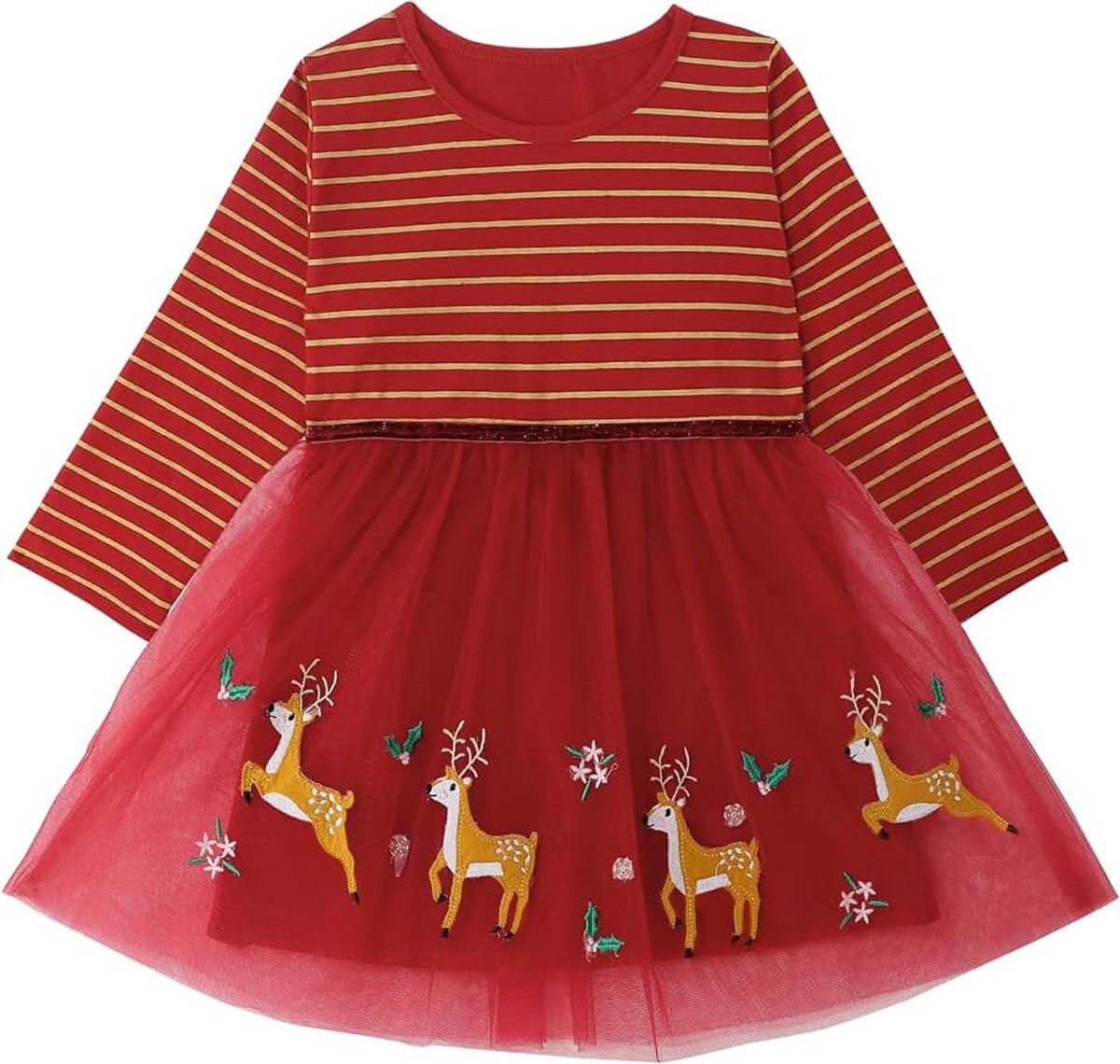 Kerstjurk voor meisjes, 2-7 jaar, prinsessenjurk, lange mouwen, kinderen, T-shirt, katoen