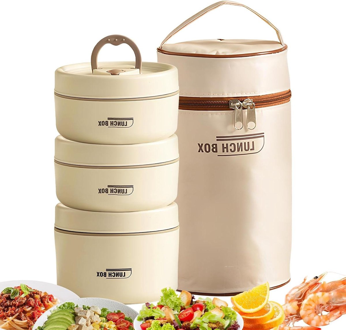 Lunchbox Roestvrij Staal - Voedselcontainer Lekvrij - Maaltijden Meenemen - Vacuüm Isolatie - Set van 3 - A