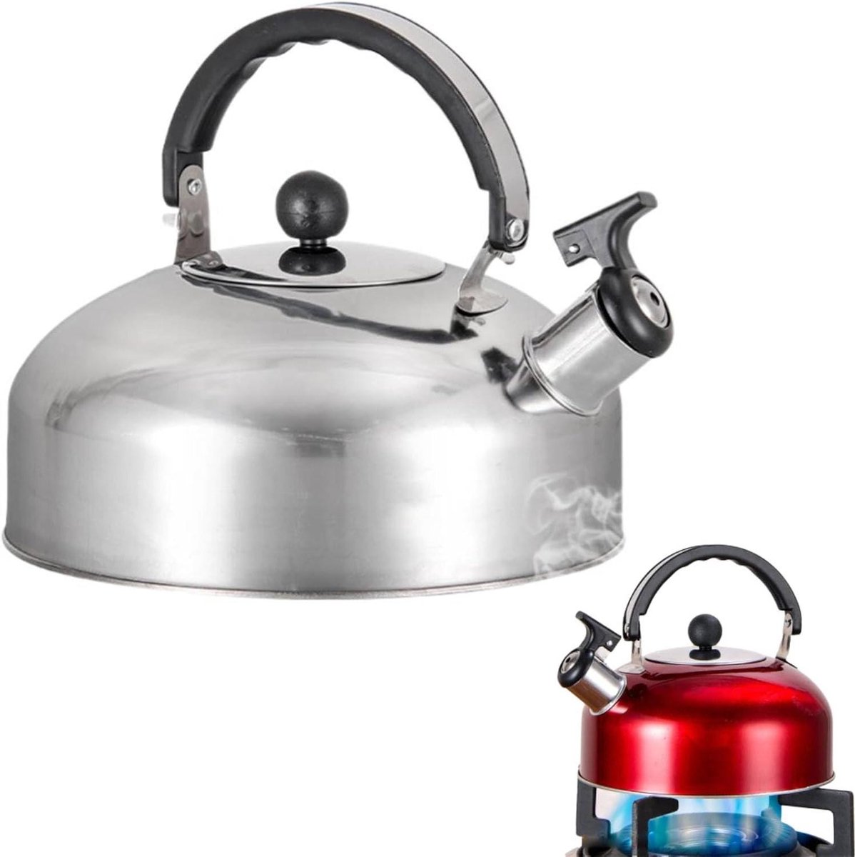 Waterkoker met Fluit - Theepot Ketel - Koffie en Thee - Snelle Verwarming - 2 Liter - Zilver