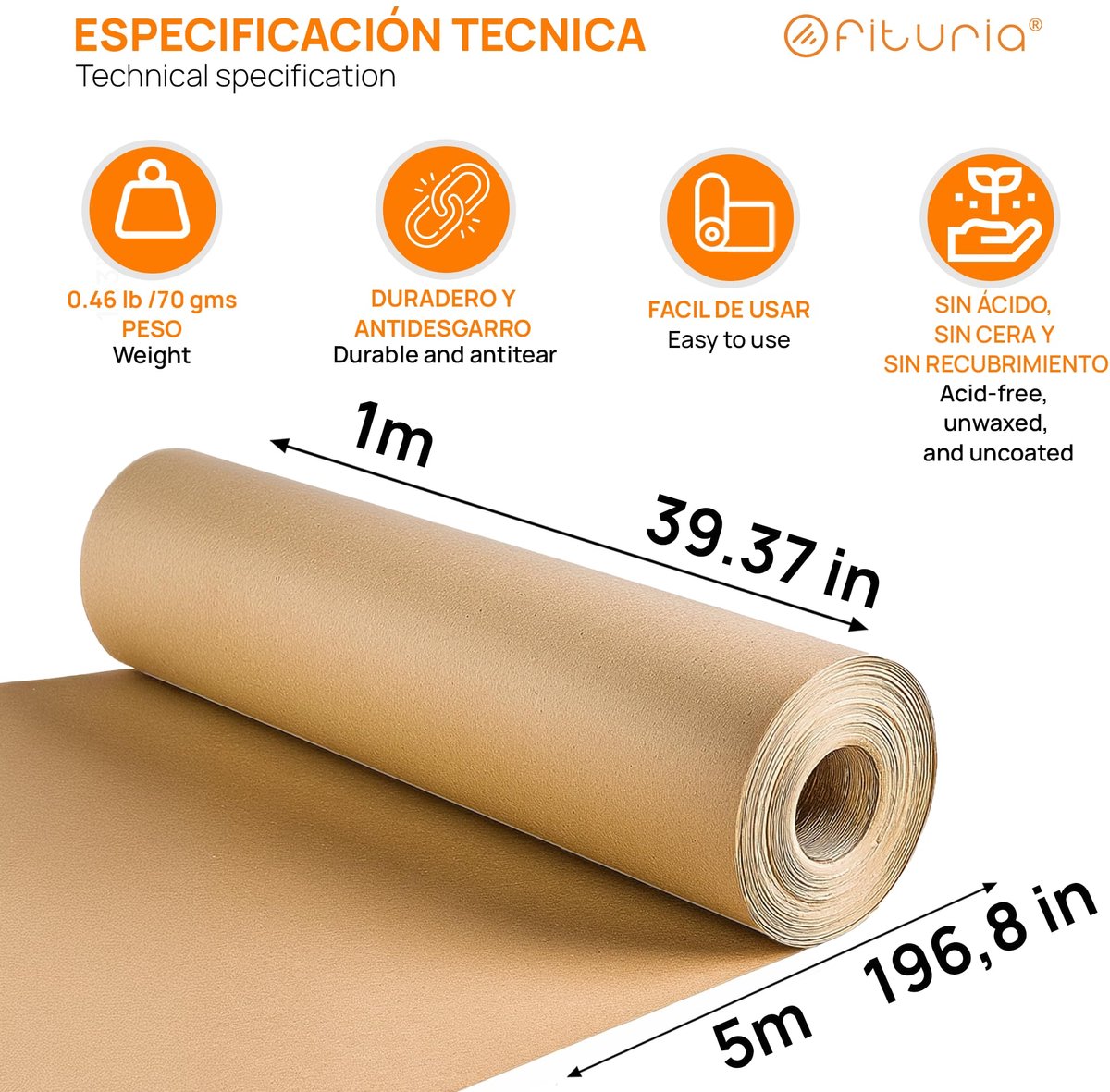 Kraftpapier rol 1 x 5 m - robuust verpakkingspapier - gemakkelijk te snijden - perfect voor knutselen - SnelShoppen