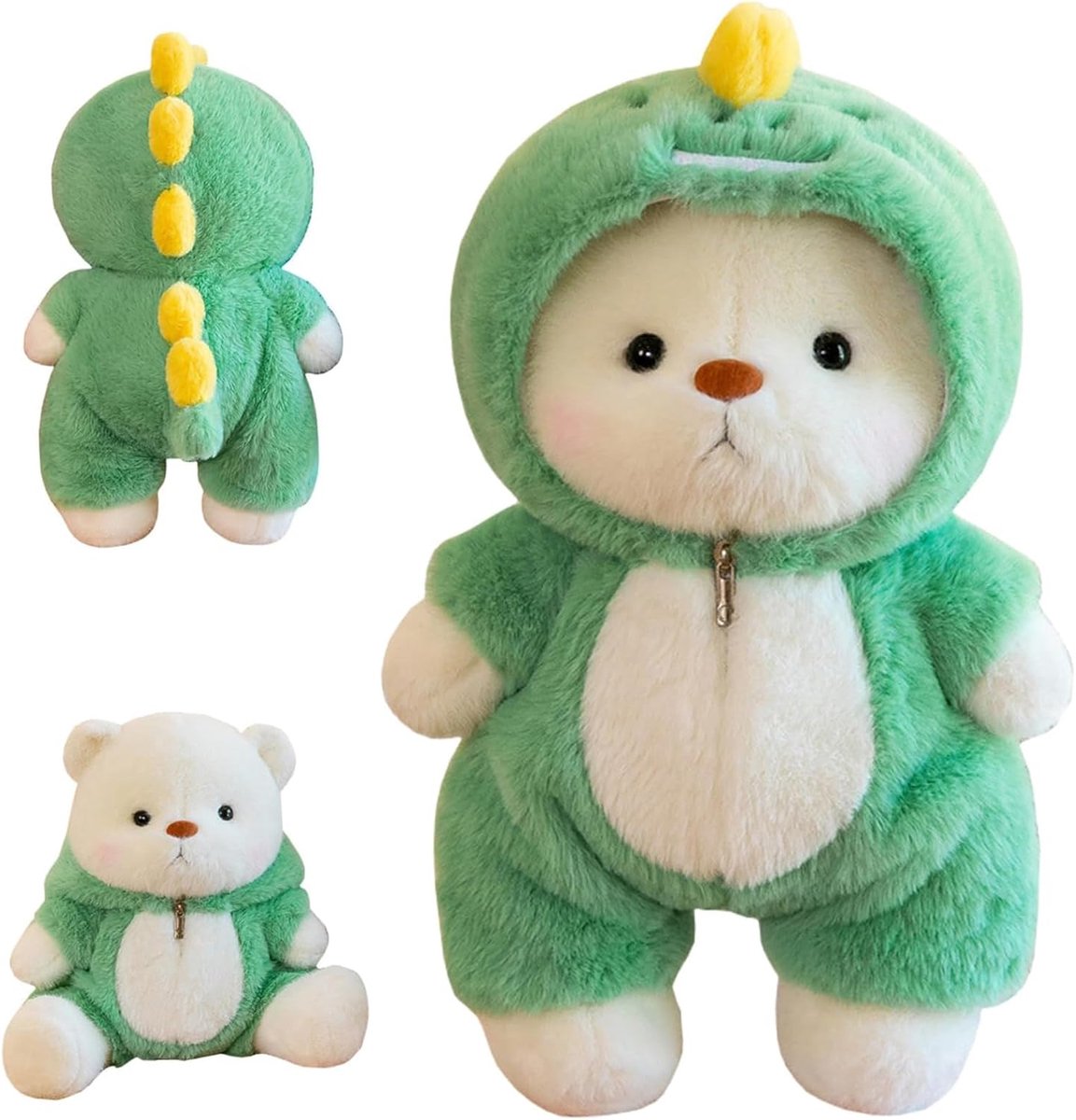Knuffelbeer, 30CM Teddybeer, Knuffelbeer met verwijderbare kleding, gepersonaliseerd knuffelbeer, kerstcadeau nieuwjaars knuffelbeer (Groene Dinosaurus) (M3)