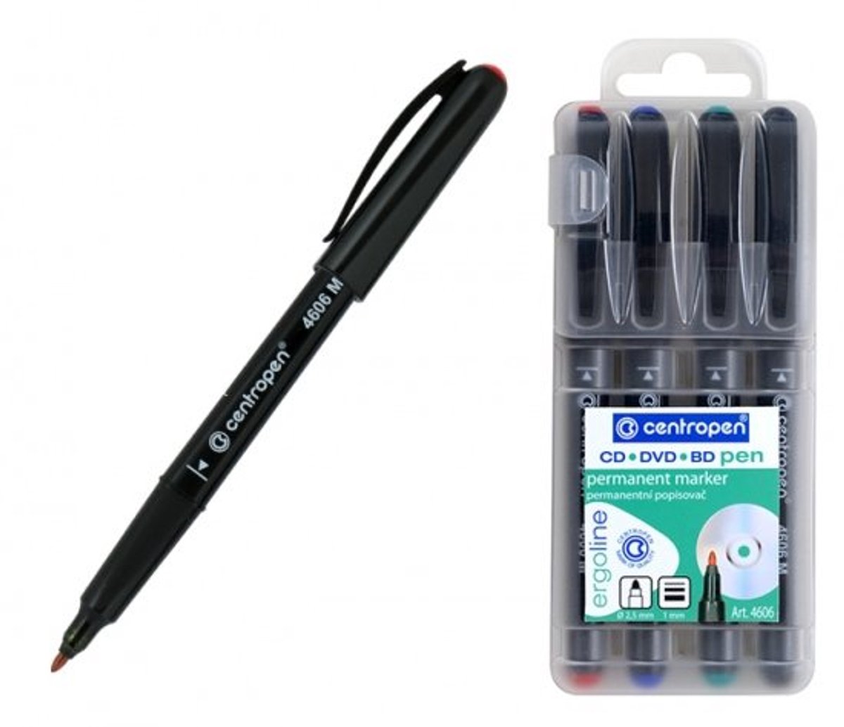 Centropen CD/DVD/BD Marker 4606 - 4 Kleuren, 1mm