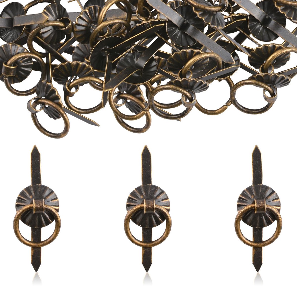 Antieke Bronzen Metalen Ring Trekgrepen 60 Stuks Kleine Lade Trekgrepen voor Kunstambachten, Decoratief Scrapbooking, Kaarten DIY