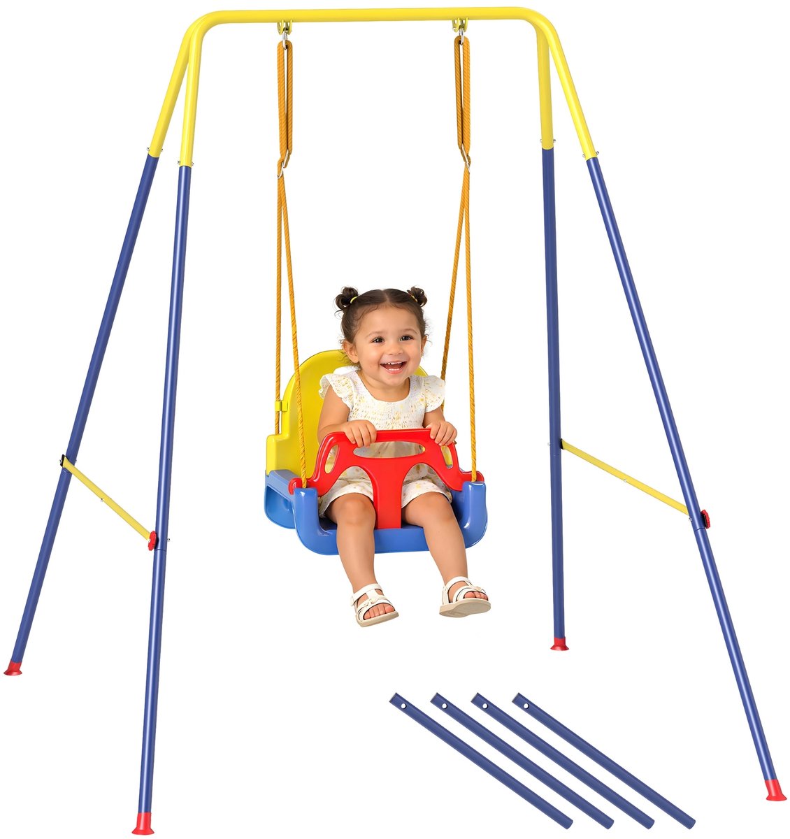 3-in-1 Babyschommel – Kinderschommel met Rugleuning & Veiligheidsriem – Blauw