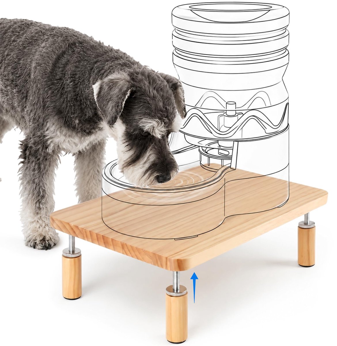 SnelShoppen - Verstelbare verhoging voederautomaat voor honden en katten van massief hout, klein, ideaal voor elke gelegenheid, stevige voederstandaar