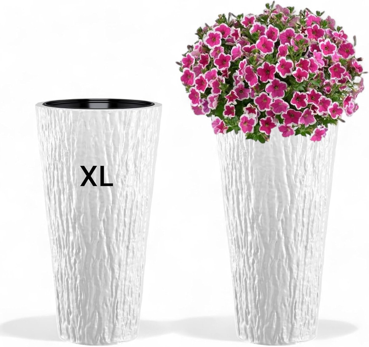 Bloempot, rond, slanke plantenbak met uitneembare inzetstuk, decoratief, wit, XL