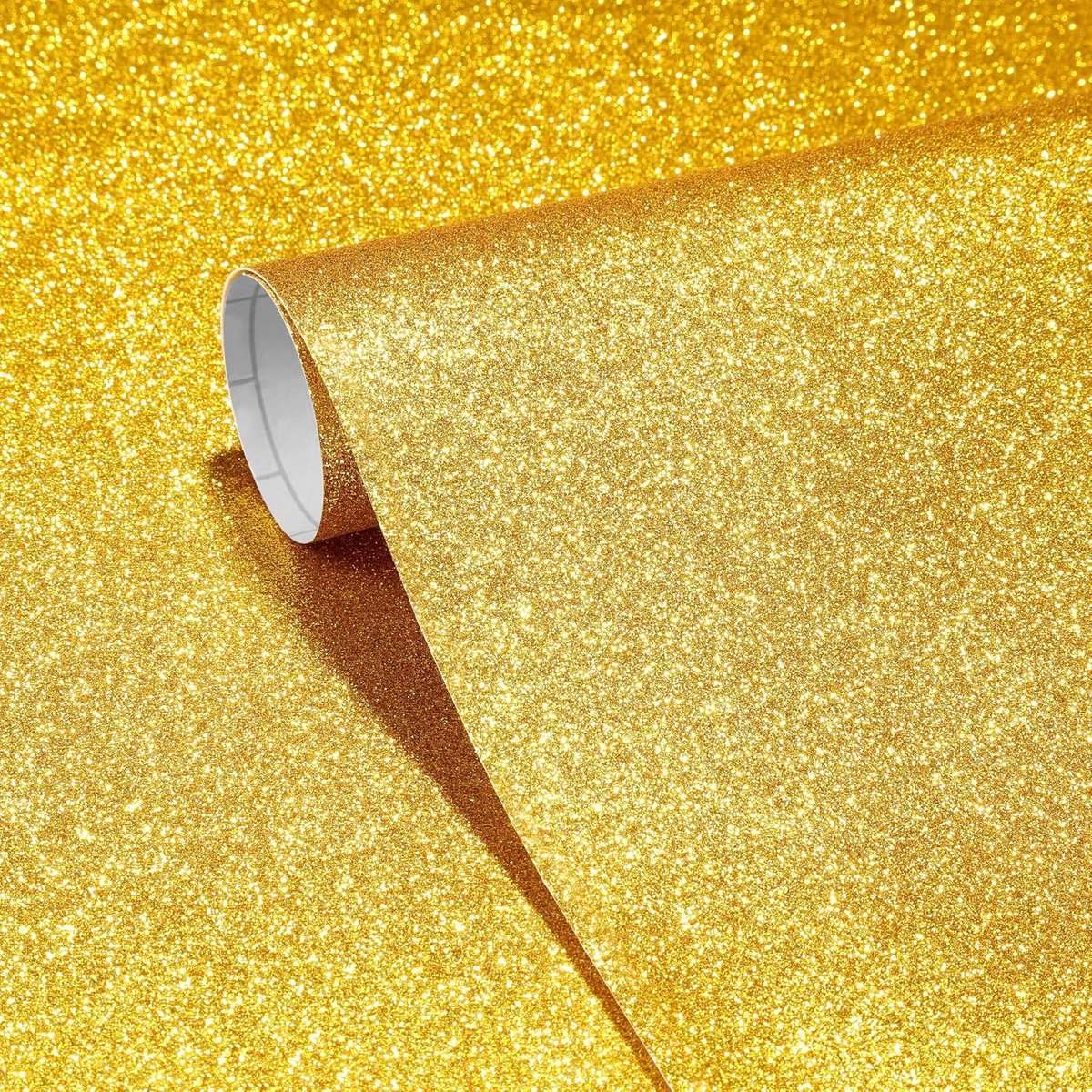 Glitter-zelfklevend behang, goud, glitterfolie, 40 cm x 700 cm, meubelfolie, zelfklevende plakfolie, folie voor meubels met glittereffect, afneembaar, wandbehang voor slaapkamer en woonkamer