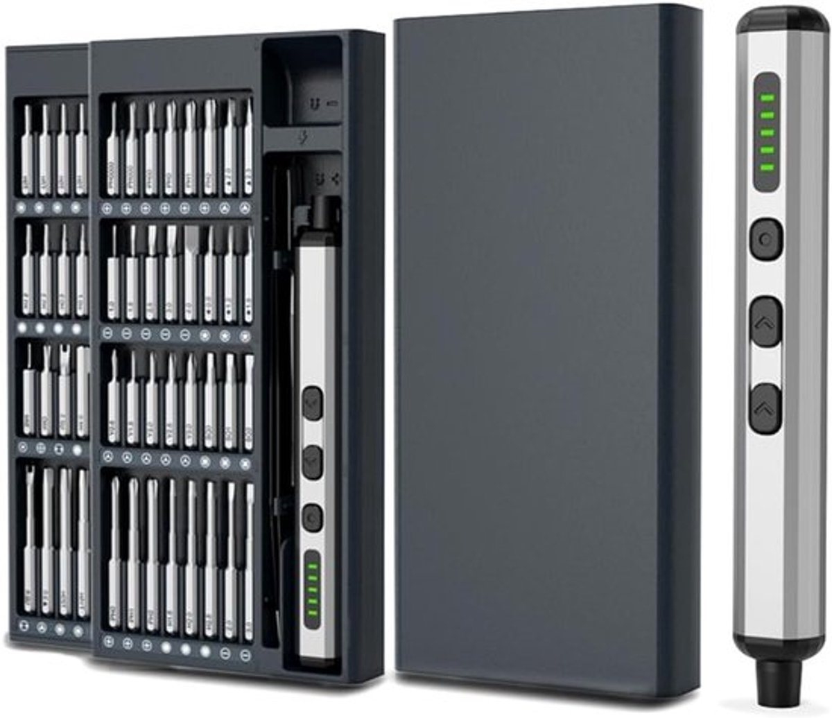 Mini Accuschroevendraaier Set 68-in-1 met LED Verlichting voor Computers, Telefoons en Horloges