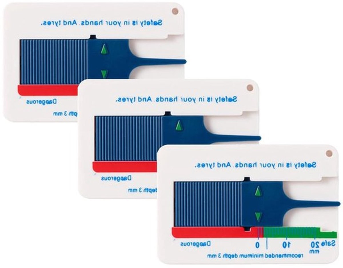 Profieldieptemeter banden - 3 stuks, 0-20 mm, kunststof dieptemeter auto motorfiets - Blauw