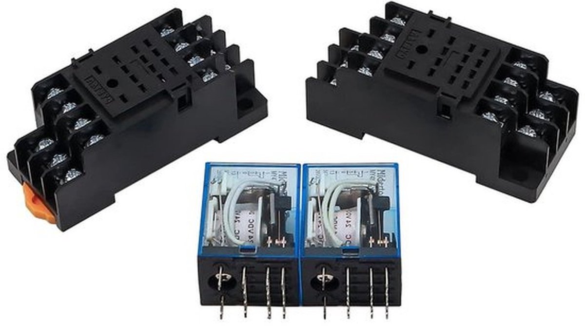 Elektromagnetische Relais - 220V - LED-indicator - 14-pinnen - 5A - 4PDT - vermogenrelais - Met Basis - Met DIN-rail - Aluminium - Geschikt voor Elektrische Schakelingen - Zilver - 2 Stuks