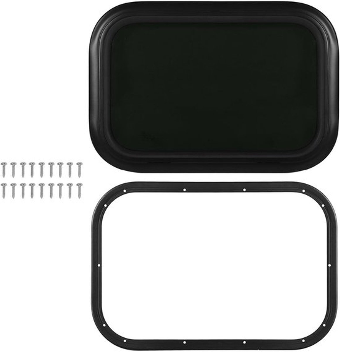 Vast Raam voor 600 x 500 mm Ingangsdeur met Zwart Helder Glas en Frame voor Caravan en Camper, Geschikt voor 33-38 mm Dikte