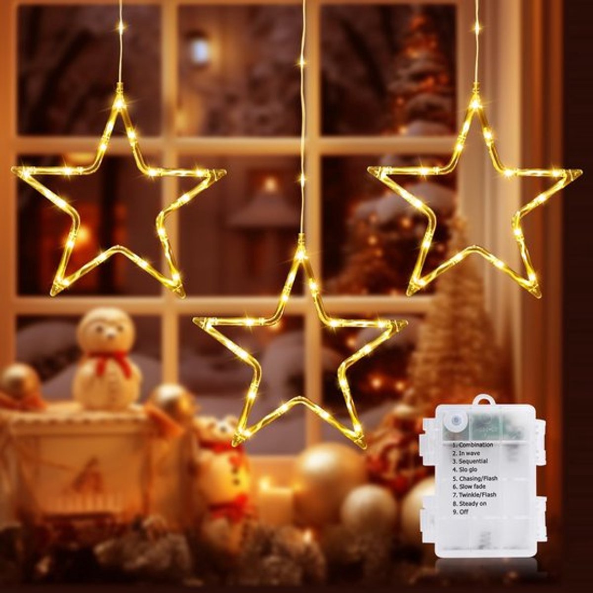 Kerstster Verlichting - LED Decoratie - Batterij met Timer - Binnen en Buiten - Perfect voor Feestdagen - Ideaal voor Tuin en Balkon