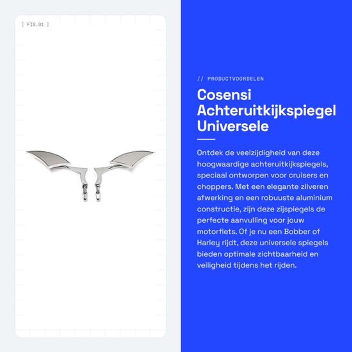Achteruitkijkspiegel Verstelbaar - Aluminium - Universele Zijspiegels - Geschikt voor Motorfietsen - Zilver - Verbeterd Gezichtsveld - Motorfiets Spiegel