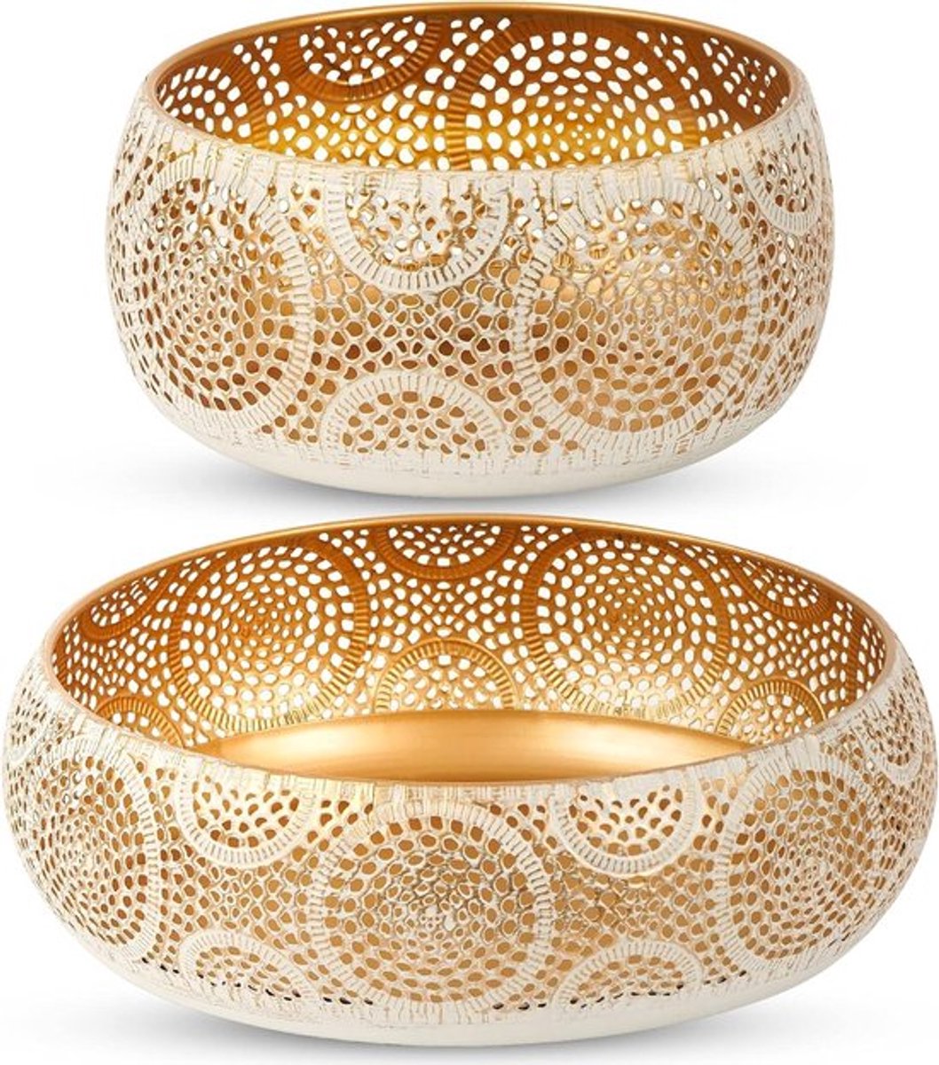 Decoratieve Gouden Schalen Set van 2, Moderne Fruitmanden van 18 cm en 30 cm voor Fruit, Snacks en Kaarsen