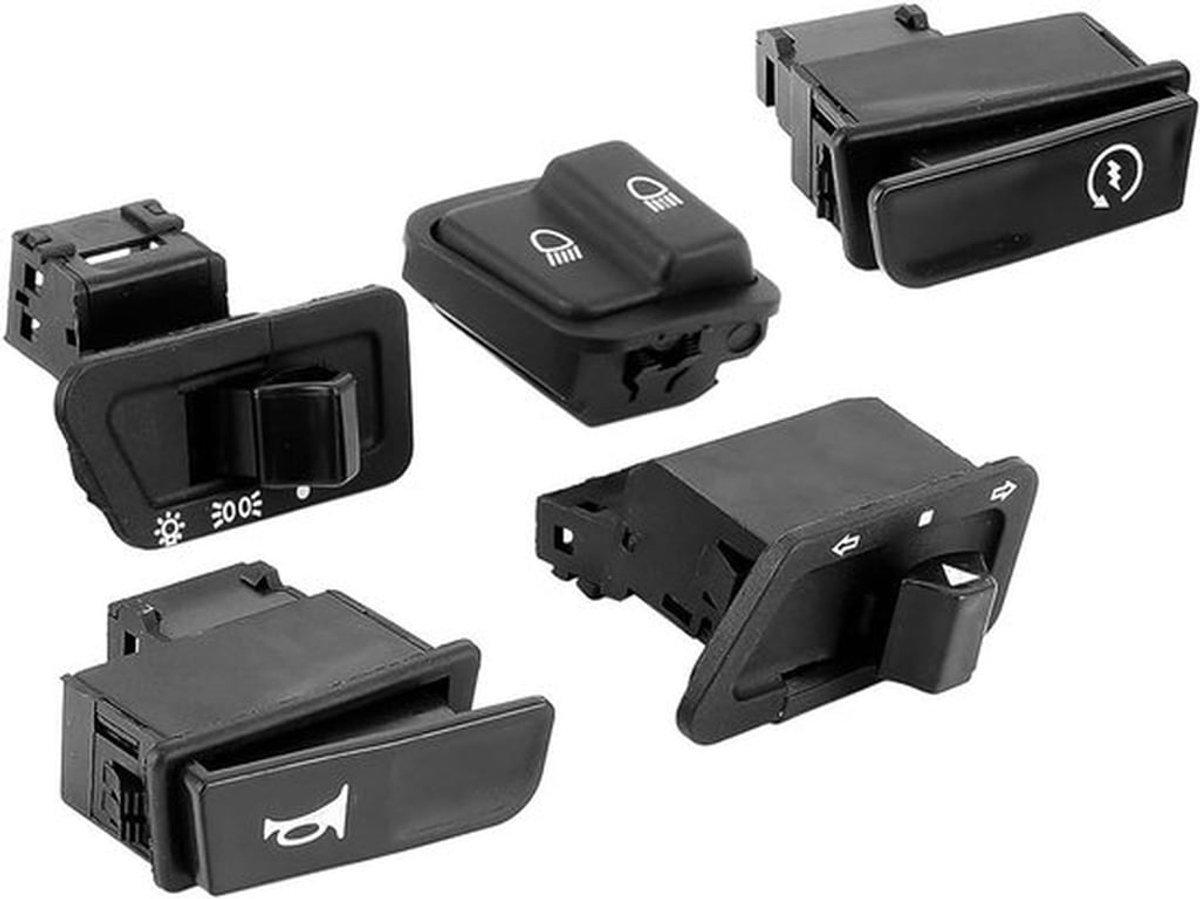 Motorfiets koplampschakelaarset - Starter knop motor - Gemakkelijke installatie - Zwart - Motorfiets claxonknop - Verlichting bediening - Richtingaanwijzer schakelaar - Geschikt voor alle motoren - Universeel model - 5 stuks