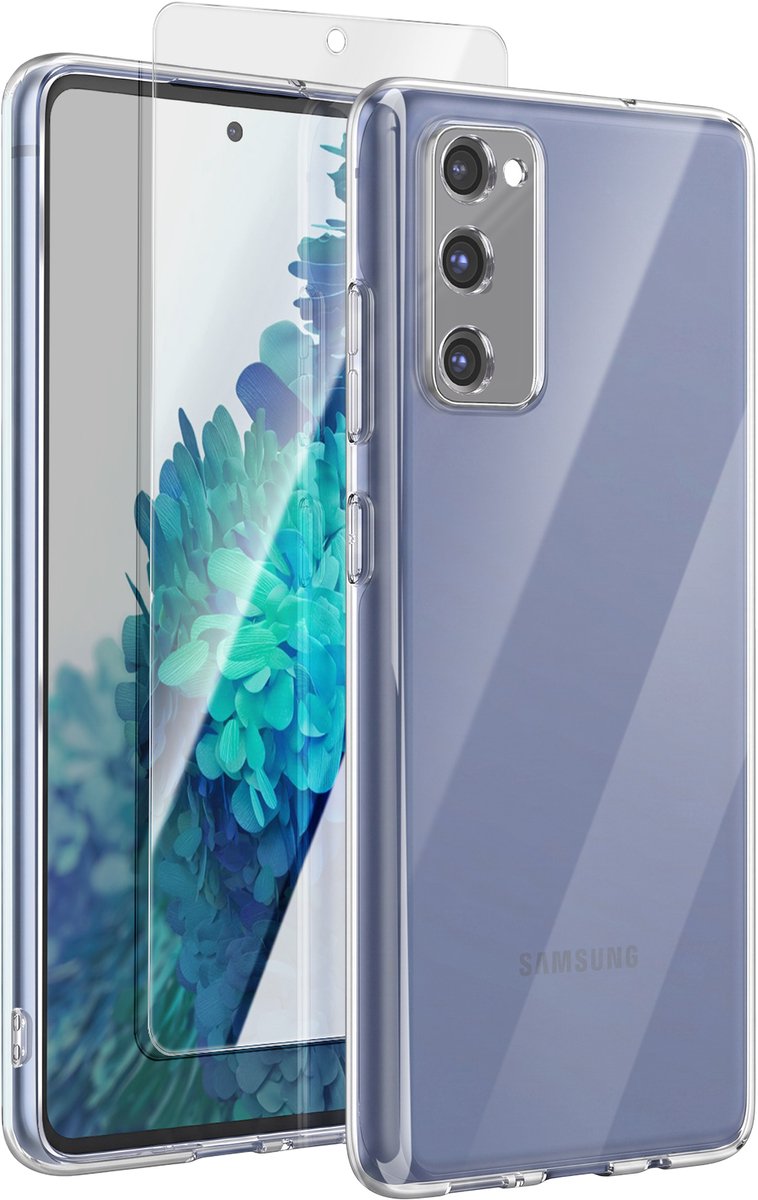 Mayaxess, Beschermset Geschikt voor Samsung Galaxy S20 FE met Hoesje en 9H Gehard Glas Schokbestendig, Transparant