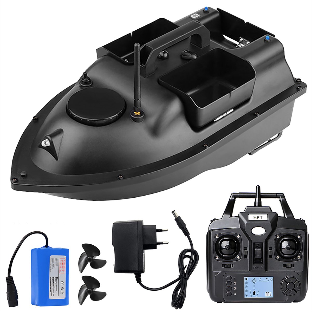 Voerboot – Aas- / visboot - Afstand bestuurbare boot - Karper voerboot - Verlichting – 400-500 meter bereik – Opbergtas – Karpervissen - Aasboot - Bestuurbare aasboot - 3 voerbakken - Zwart