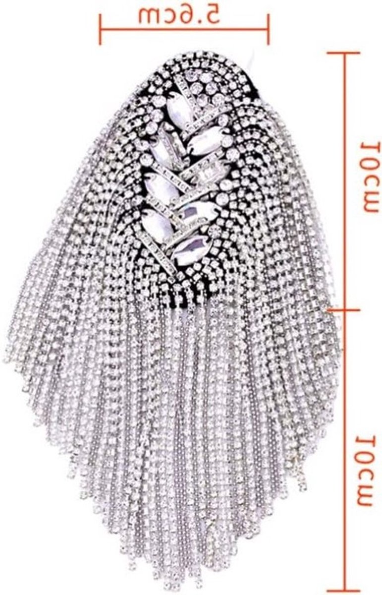 Tassel Epaulet Schouderpad met Strass Steentjes voor Kostuum en Decoratie van Pak (Zilver)