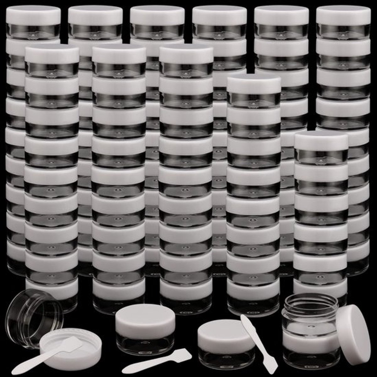 Cosmetica Container 100 Pack - Doorzichtige Ronde Pot - Plastic Pot voor Kralen - Deksels zonder Lekken - Perfect voor Oorbellen en Crèmes - Opslagpot