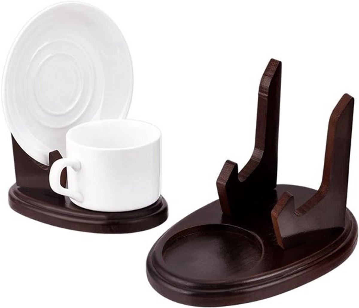 Houten Theekop en Schotel Displaystandaard - Decoratieve Organizer voor Keuken, Platehouder en Kunstdisplay, 5.9x3.8x4.4 inch