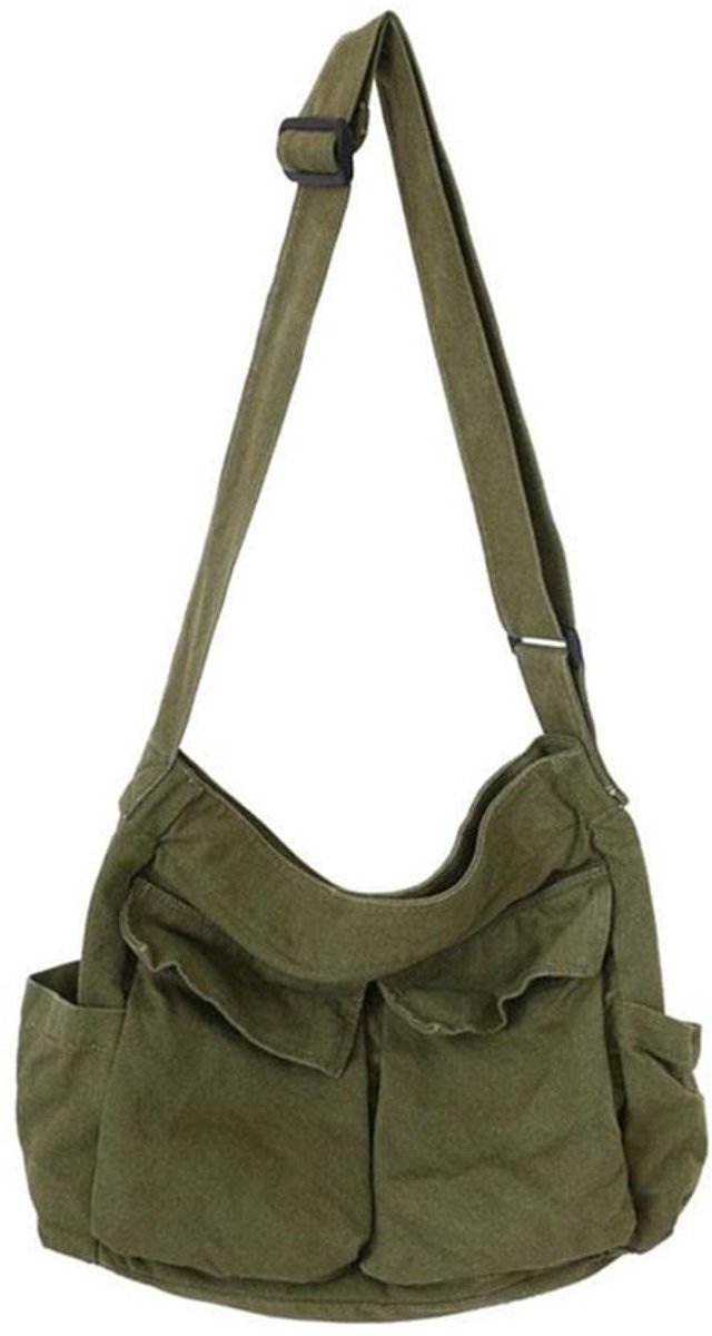 Solidchoice - Canvas messenger tas - Grote capaciteit - Casual schoudertas - Hobo crossbody tas - Ideaal voor heren en dames - Perfect voor dagelijks gebruik