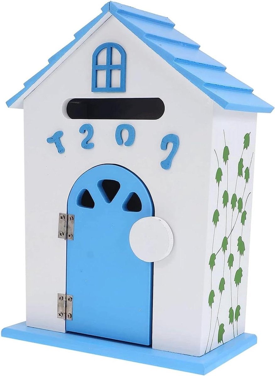 Houten brievenbus - Pakketbox brievenpost - Post ontvangen - Met slot - 32 x 23.5 x 12 cm - Blauw