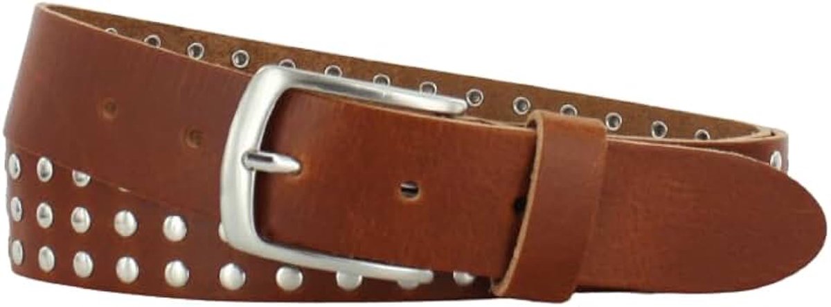Heren/Dames Riem 4cm | Met Studs | Kleur: Navy | Riemmaat: 115 (totale lengte: 130cm) | 100% Echt Leer | Nikkelvrije gesp