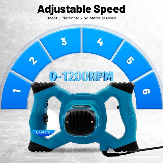 Mortelroerder 1400W - Roerapparaat Menger - Verf en Cement Mengen - 6 Snelheden Instelbaar - 12cm Mengblad - Blauw — afbeelding 4