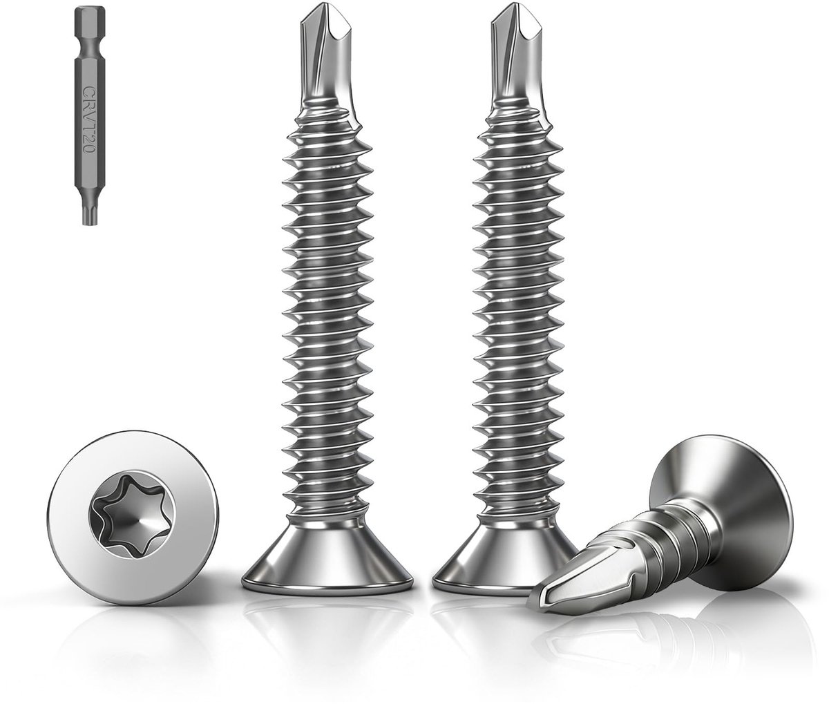 120 stuks Torx-boorschroeven, M4,2 x 50 mm, verzonken kop, zelftappende schroeven, roestvrij staal 410, platte kop, zelfborende schroeven, plaatschroeven DIN7504, metalen dakschroeven voor staal