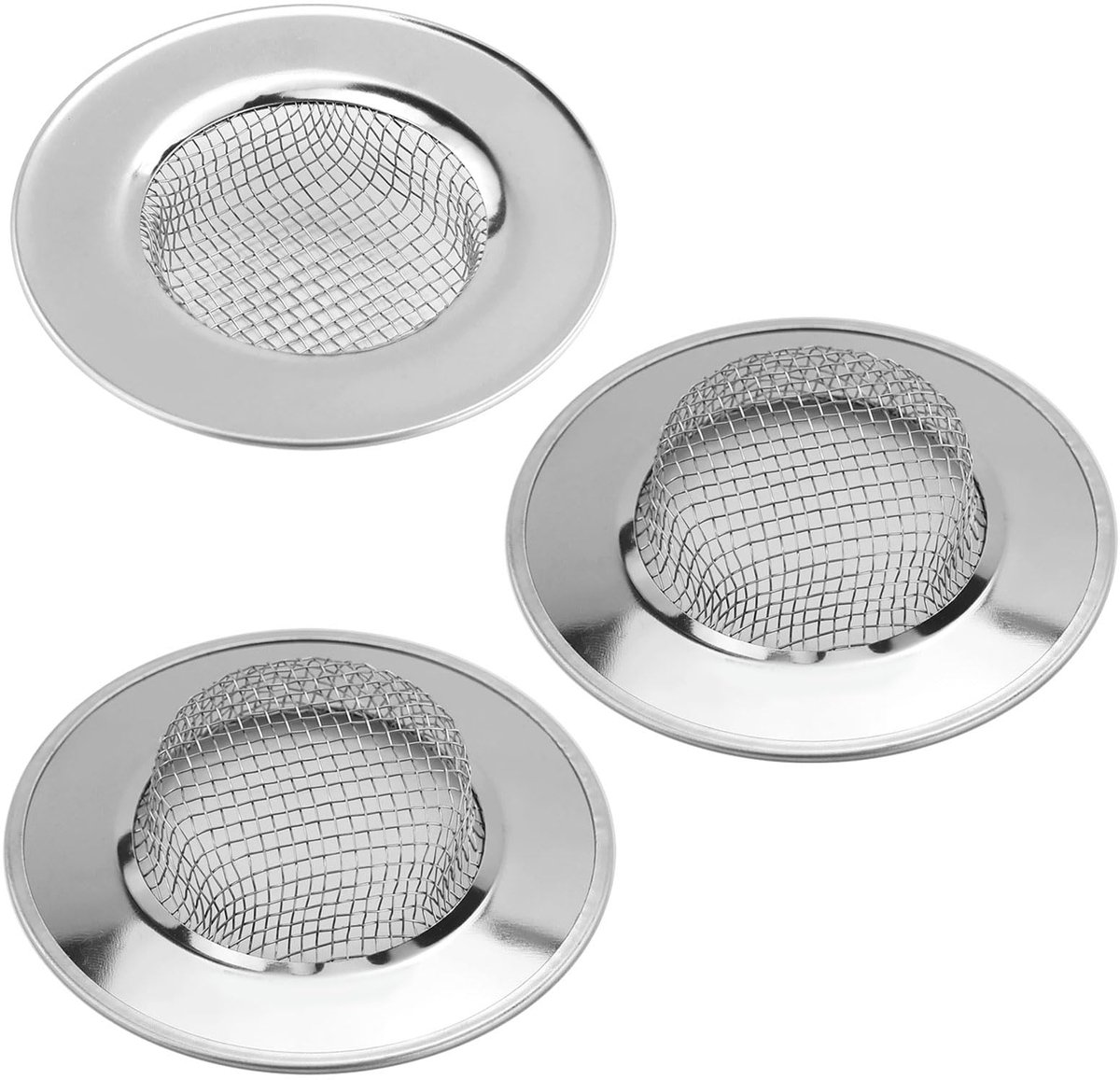 Pakket van 3 roestvrijstalen afvoerzeef, spoelbakzeef, 6,4 cm haarzef, douche-afvoerzeef voor in de keuken