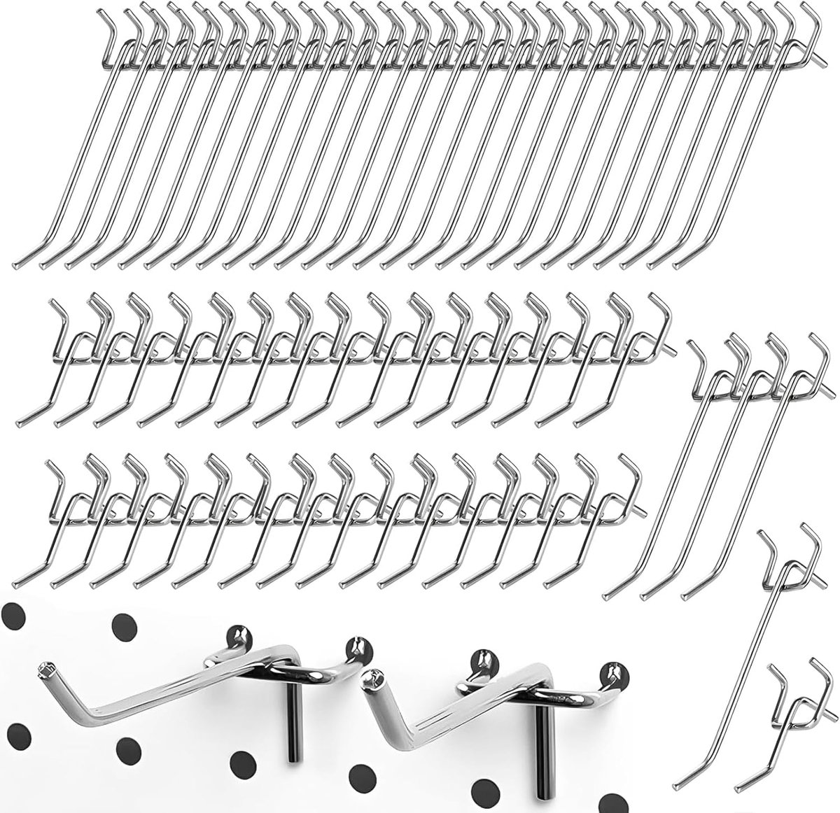 Haken, 60 stuks met een interval van 3 cm gatenwand accessoires, diameter 3 mm pegboardhaken, gatenwandhaken ophanghaken, voor garage, gereedschapskelder, werkplaats, lengte 5 cm, 10