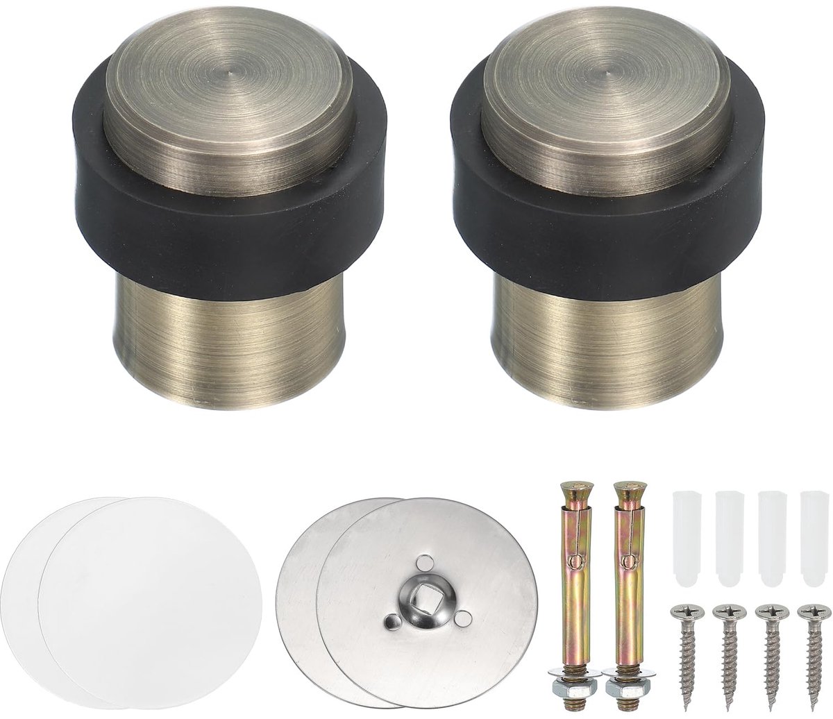 Deurstoppers, 46 mm roestvrij stalen deurstop deurstop wig metalen cilinder zelfklevend met schroef voor onderkant van deur vloer binnen, brons