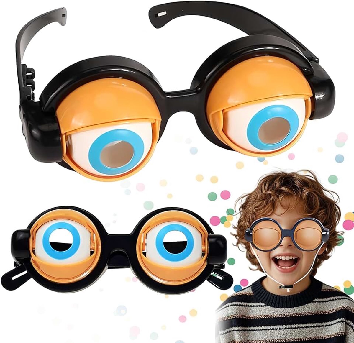 Bril Met Gekke Ogen - Accessoires Voor Grappen | Kinderfeest, Halloween, Kerstmis - Cadeau Speelgoed (Geel)