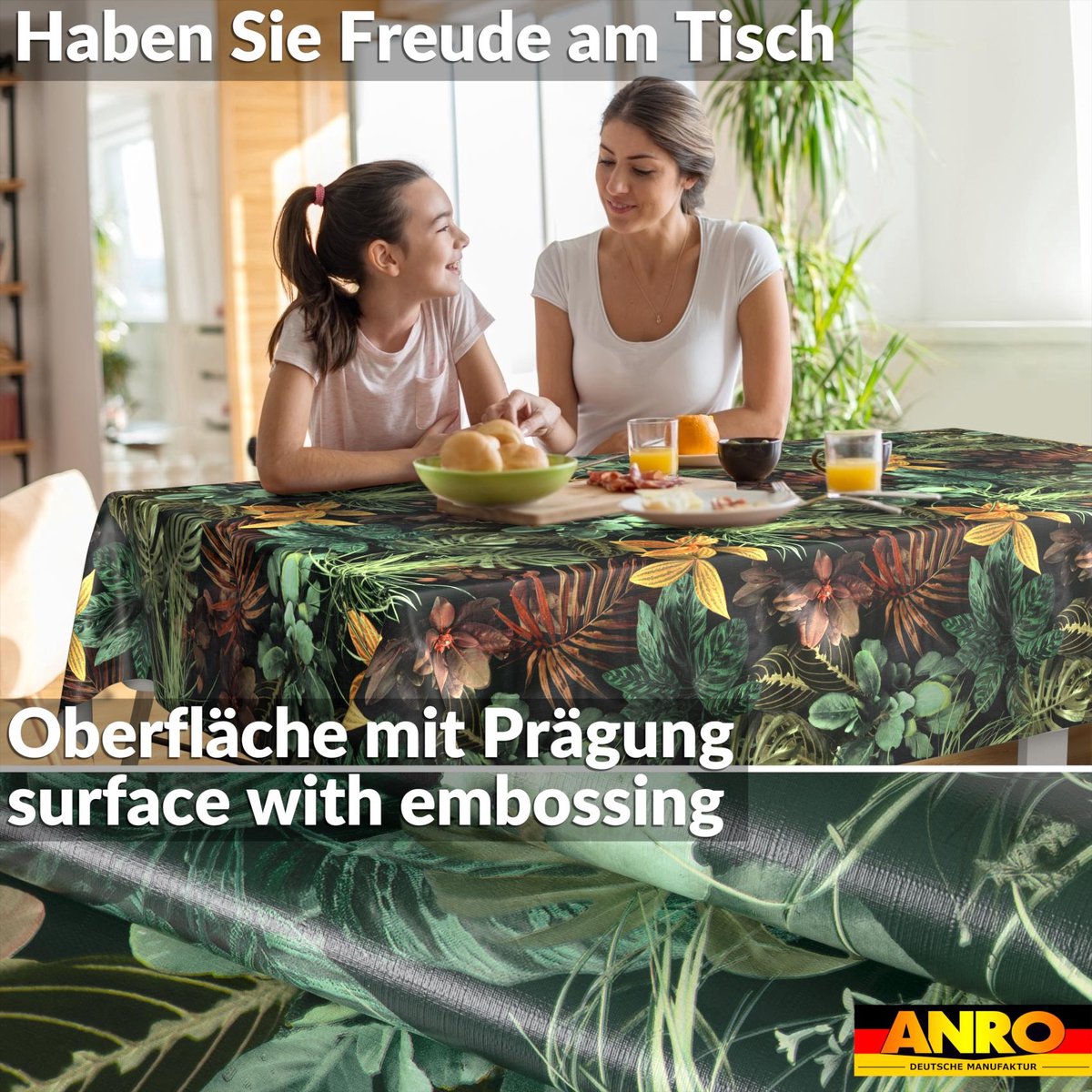 ANRO Tafelkleed Tropische bladeren Bruin 350x140cm Rechte rand Afwasbaar Waterafstotend