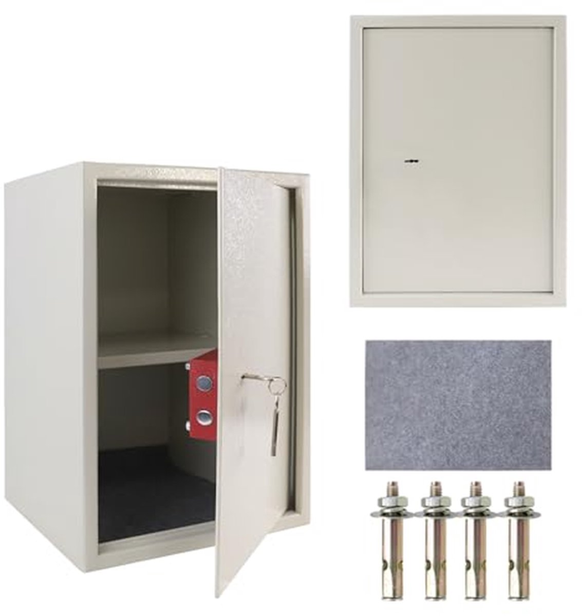 Meubelkluis - Geldkluis Staal - Waardevolle Spullen Opslag - Dubbelbaardslot Mechanisch - 35 x 50 x 31 cm - Beige